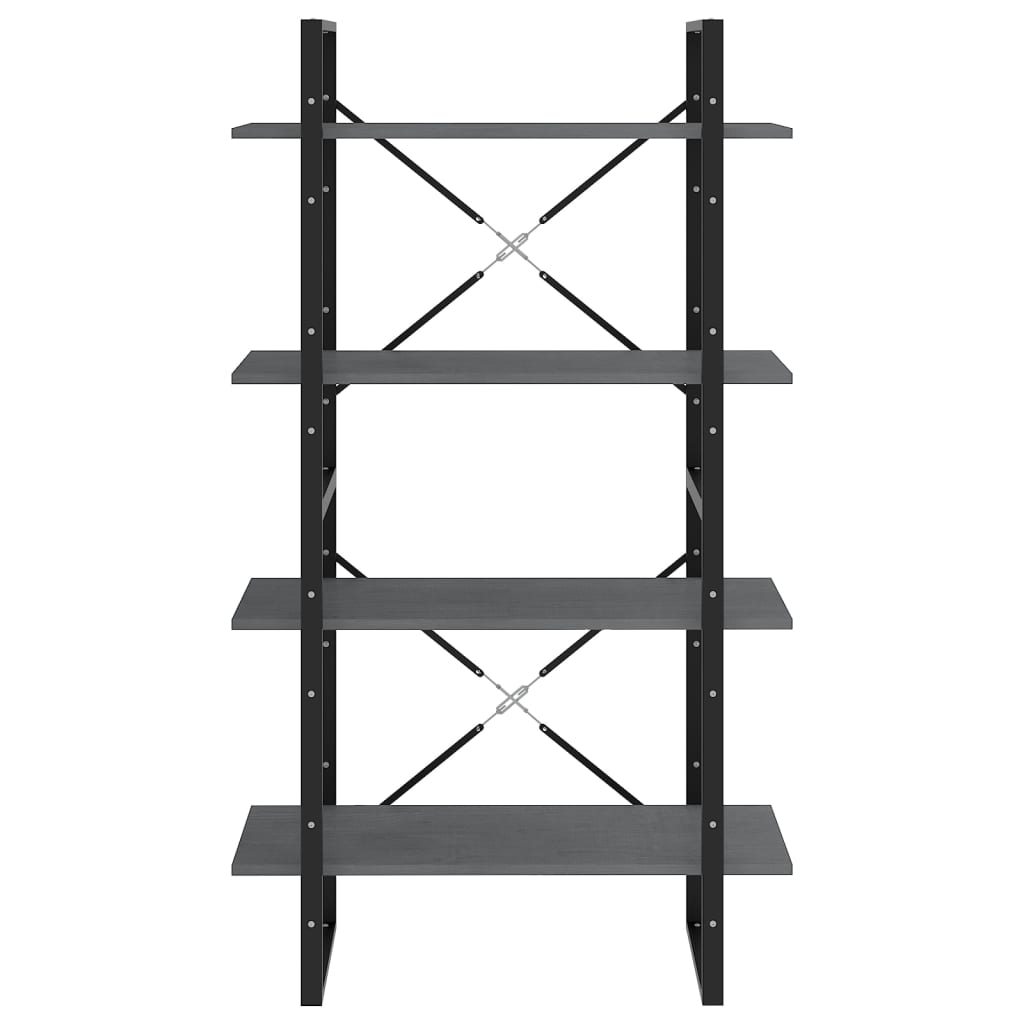 Βιβλιοθήκη με 4 Ράφια Γκρι 80 x 30 x 140 εκ. Μασίφ Ξύλο Πεύκου 5