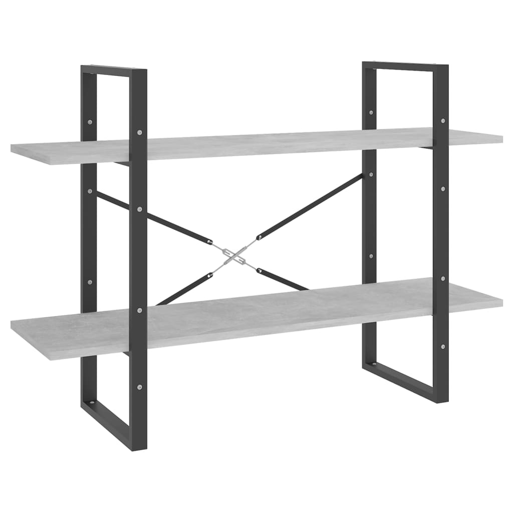 Βιβλιοθήκη με 2 Ράφια Γκρι Σκυροδέματος 100x30x70εκ Επεξ. Ξύλο 2