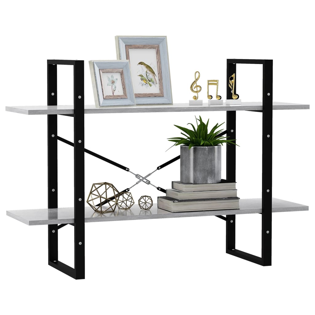 Βιβλιοθήκη με 2 Ράφια Γκρι Σκυροδέματος 100x30x70εκ Επεξ. Ξύλο 4