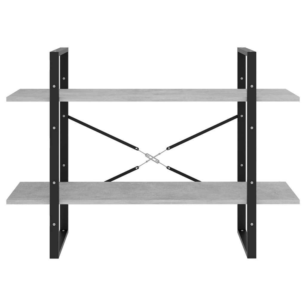 Βιβλιοθήκη με 2 Ράφια Γκρι Σκυροδέματος 100x30x70εκ Επεξ. Ξύλο 5