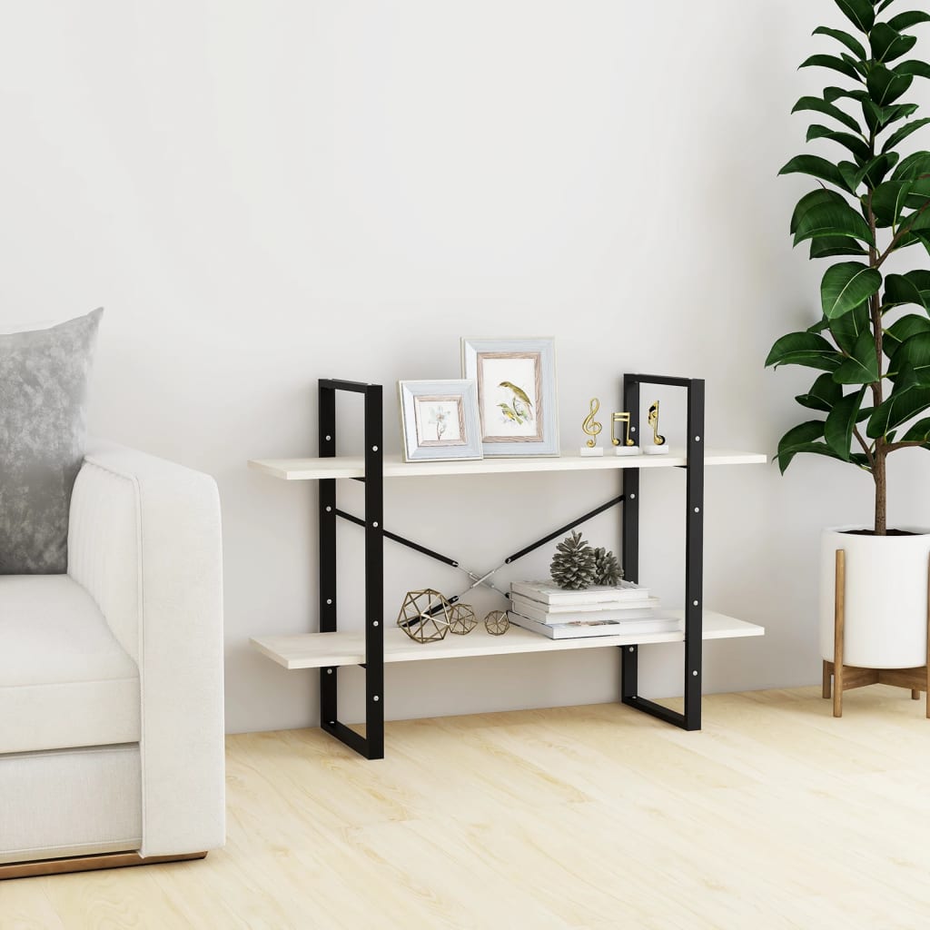 Βιβλιοθήκη με 2 Ράφια Λευκή 100x30x70 εκ. από Μασίφ Ξύλο Πεύκου 1