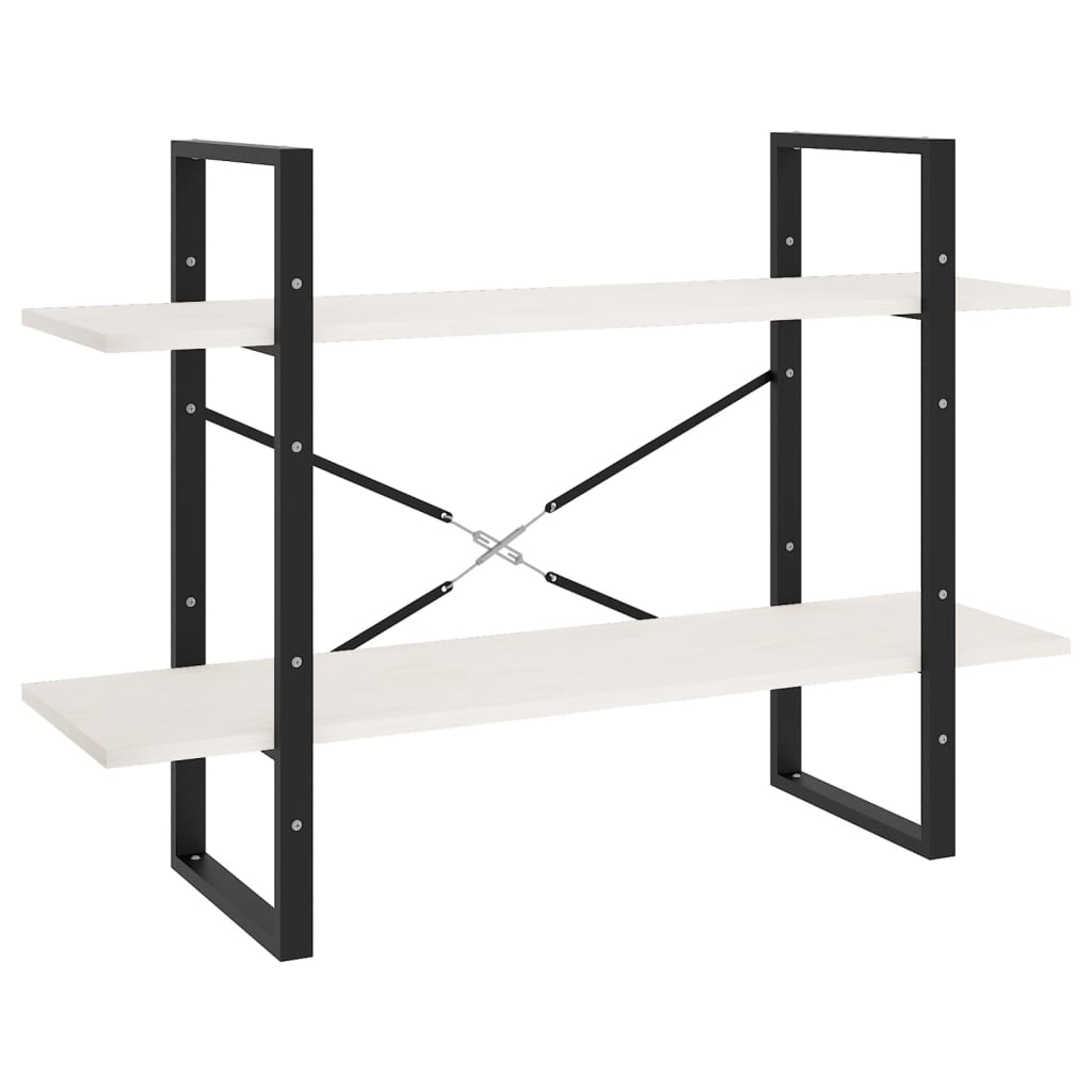 Βιβλιοθήκη με 2 Ράφια Λευκή 100x30x70 εκ. από Μασίφ Ξύλο Πεύκου 2