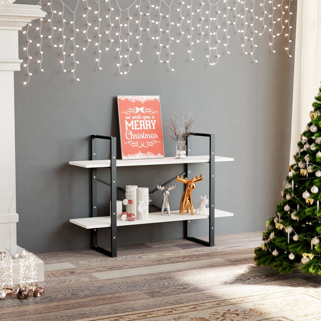 Βιβλιοθήκη με 2 Ράφια Λευκή 100x30x70 εκ. από Μασίφ Ξύλο Πεύκου 3