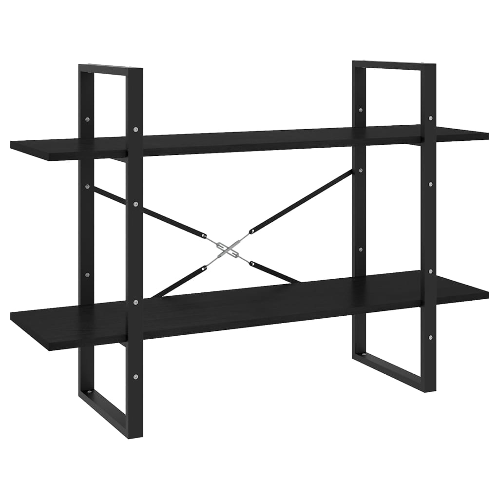 Βιβλιοθήκη με 2 Ράφια Μαύρη 100x30x70 εκ. από Μασίφ Ξύλο Πεύκου 2