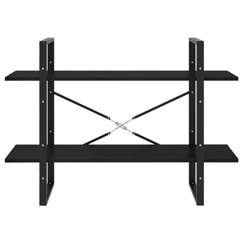 Βιβλιοθήκη με 2 Ράφια Μαύρη 100x30x70 εκ. από Μασίφ Ξύλο Πεύκου 5