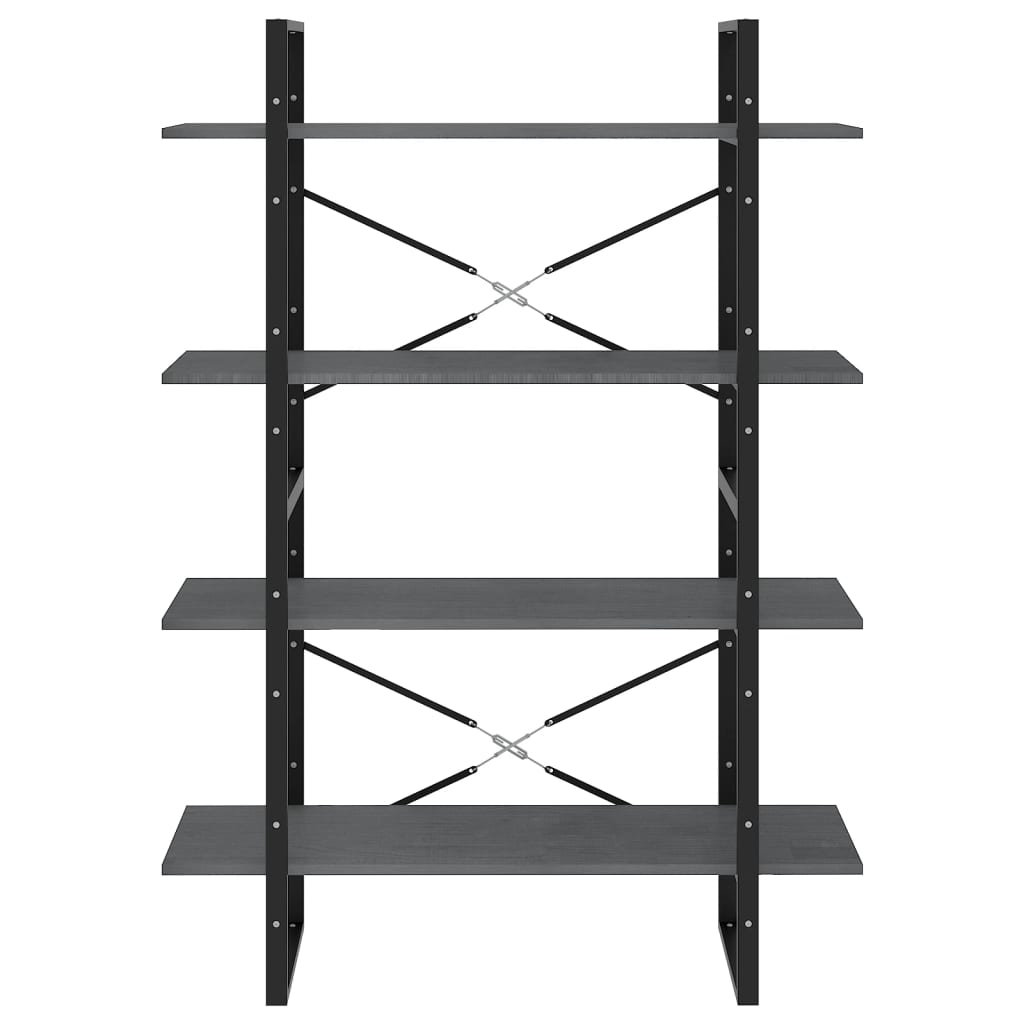 Βιβλιοθήκη με 4 Ράφια Γκρι 100x30x140 εκ. από Μασίφ Ξύλο Πεύκου 5