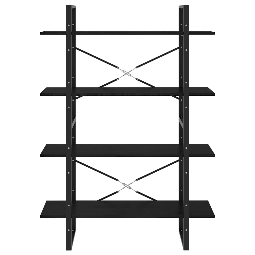 Βιβλιοθήκη με 4 Ράφια Μαύρη 100x30x140 εκ. από Μασίφ Ξύλο Πεύκου 5