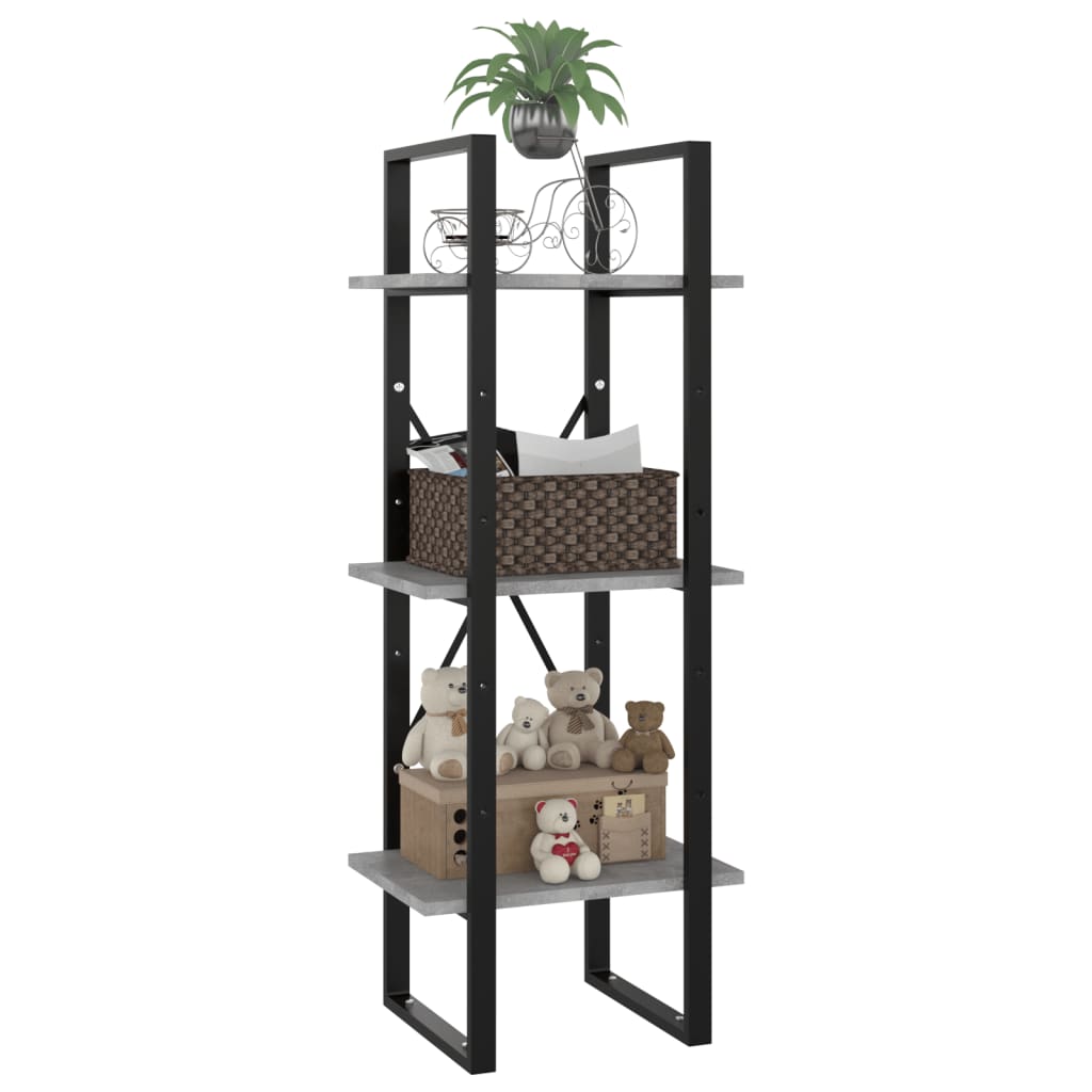 Βιβλιοθήκη με 3 Ράφια Γκρι Σκυροδέματος 40x30x105εκ Επεξ. Ξύλο 4