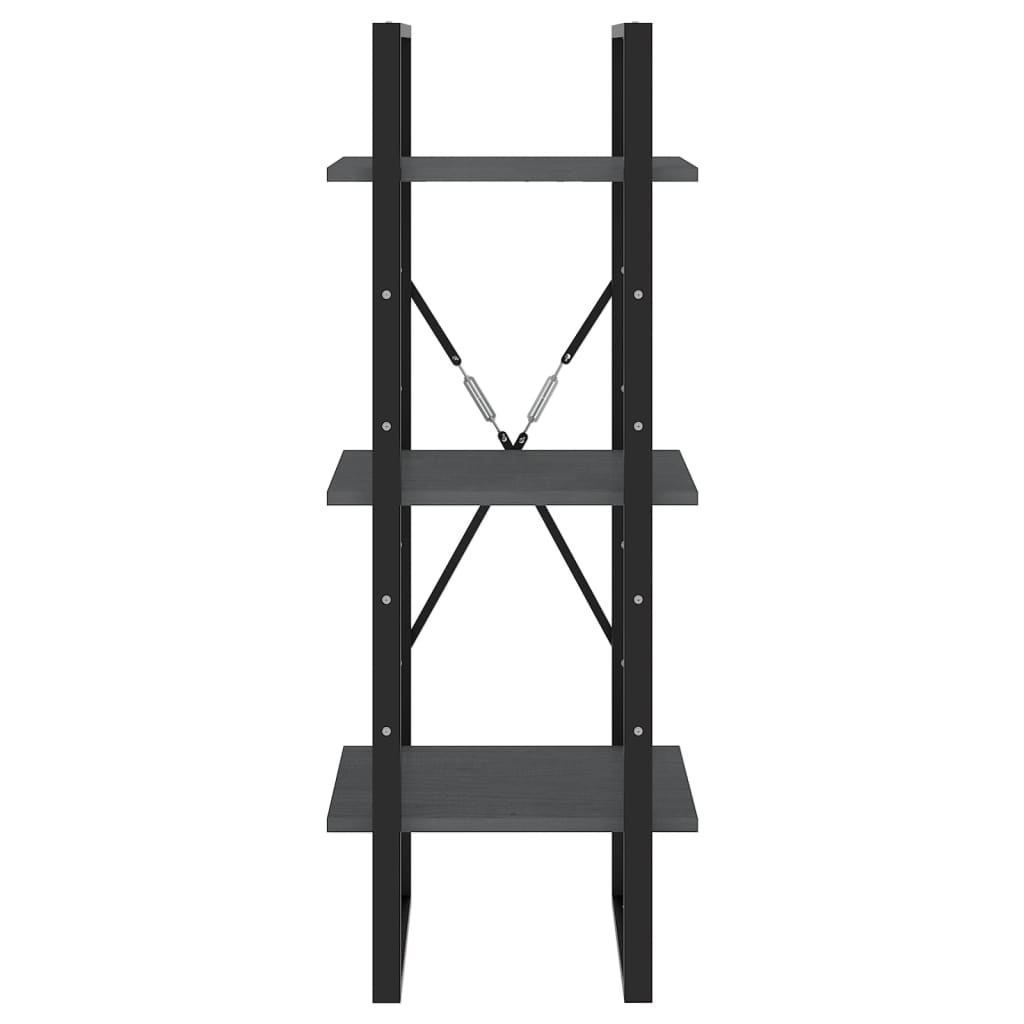 Βιβλιοθήκη με 3 Ράφια Γκρι 40x30x105 εκ. από Μασίφ Ξύλο Πεύκου 4
