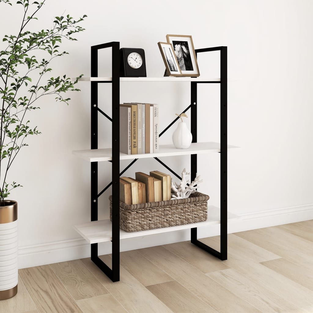 Βιβλιοθήκη με 3 Ράφια Λευκή 80x30x105 εκ. από Μασίφ Ξύλο Πεύκου 1