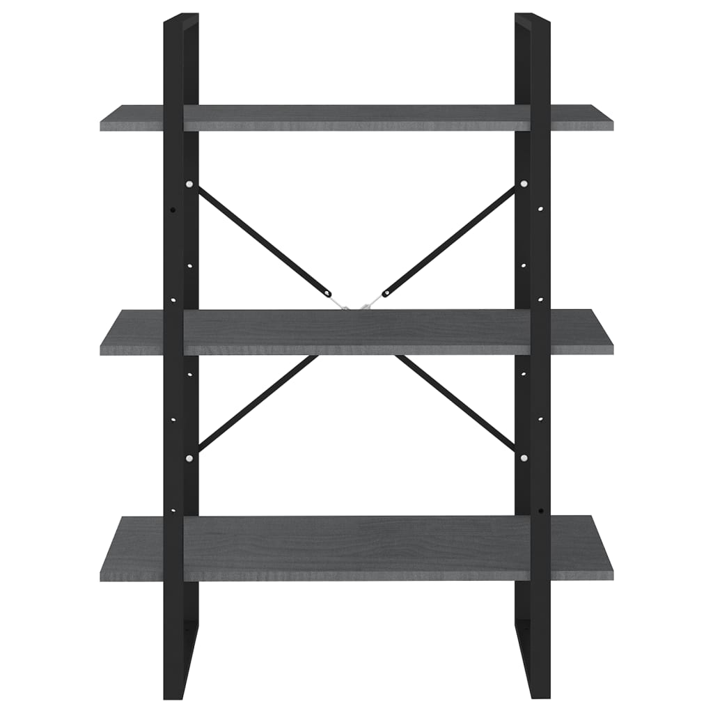 Βιβλιοθήκη με 3 Ράφια Γκρι 80x30x105 εκ. από Μασίφ Ξύλο Πεύκου 5