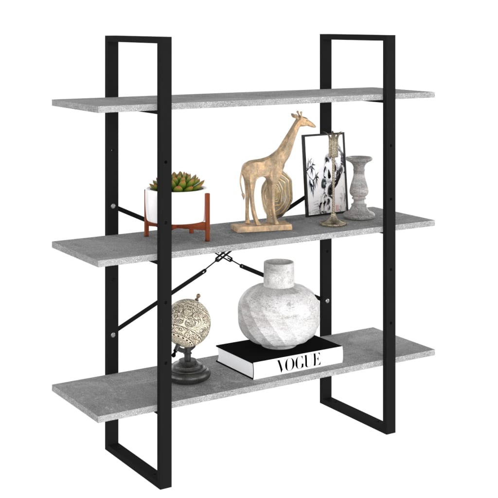 Βιβλιοθήκη Γκρι Σκυροδέματος 100 x 30 x 105 εκ. από Επεξ. Ξύλο 3