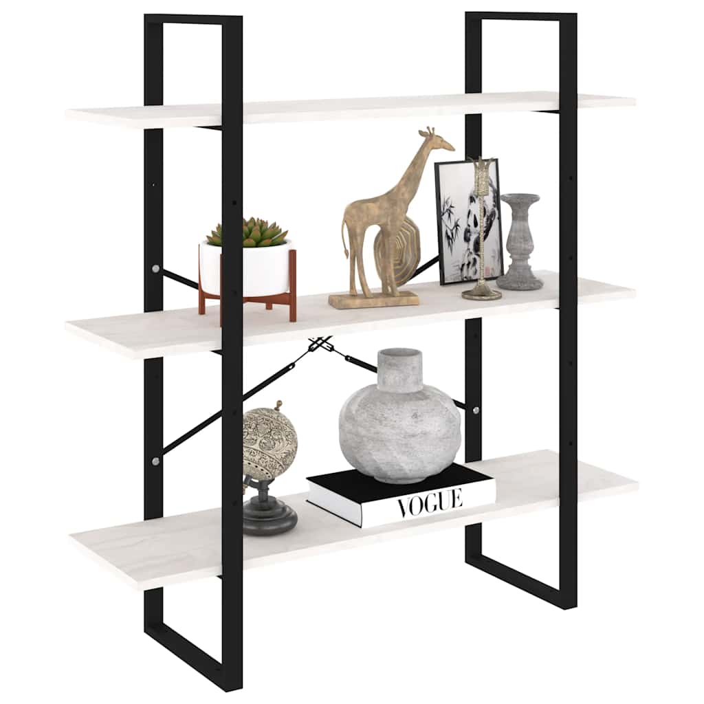 Βιβλιοθήκη με 3 Ράφια Λευκή 100x30x105 εκ από Μασίφ Ξύλο Πεύκου 3