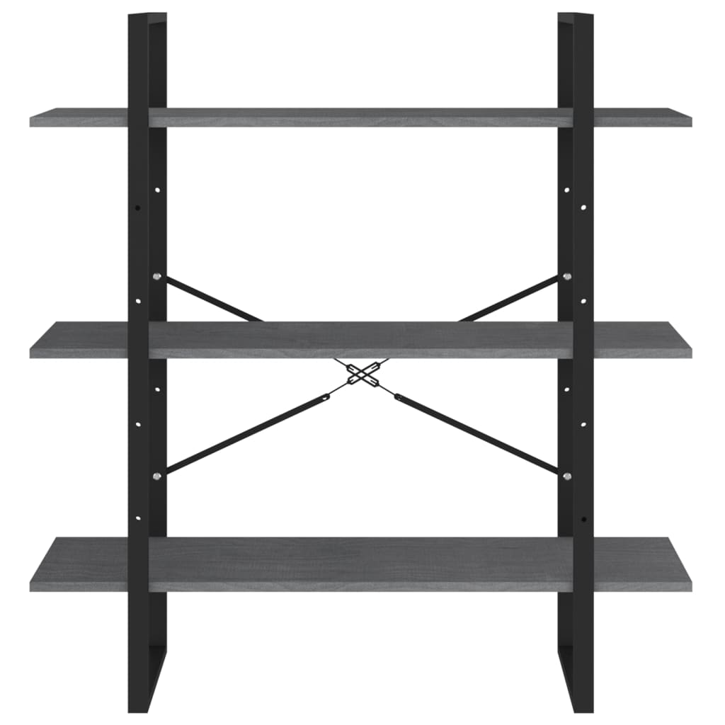 Βιβλιοθήκη με 3 Ράφια Γκρι 100x30x105 εκ. από Μασίφ Ξύλο Πεύκου 5