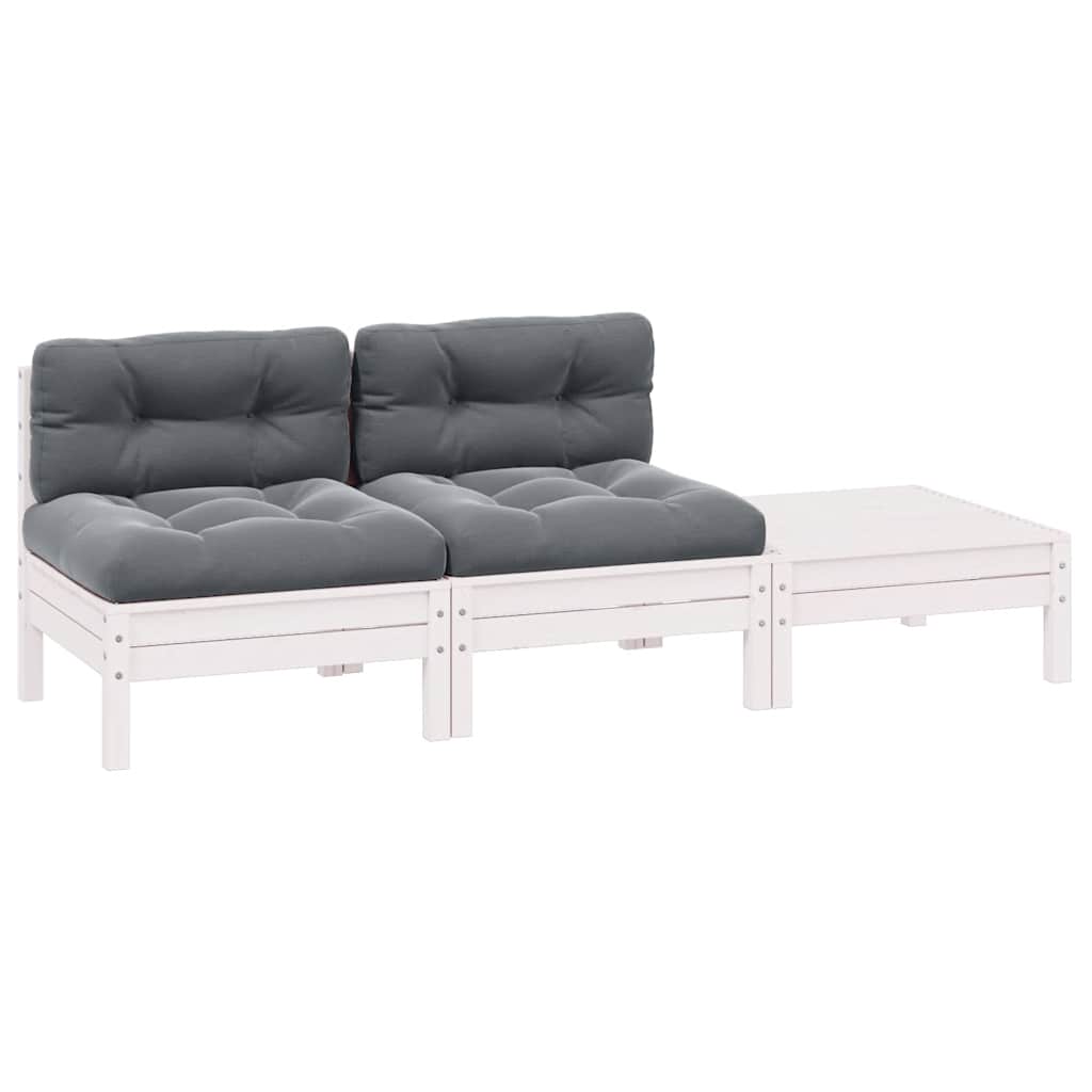 Σαλόνι Κήπου Σετ 3 τεμ Λευκό από Μασίφ Ξύλο Πεύκου με Μαξιλάρια 2
