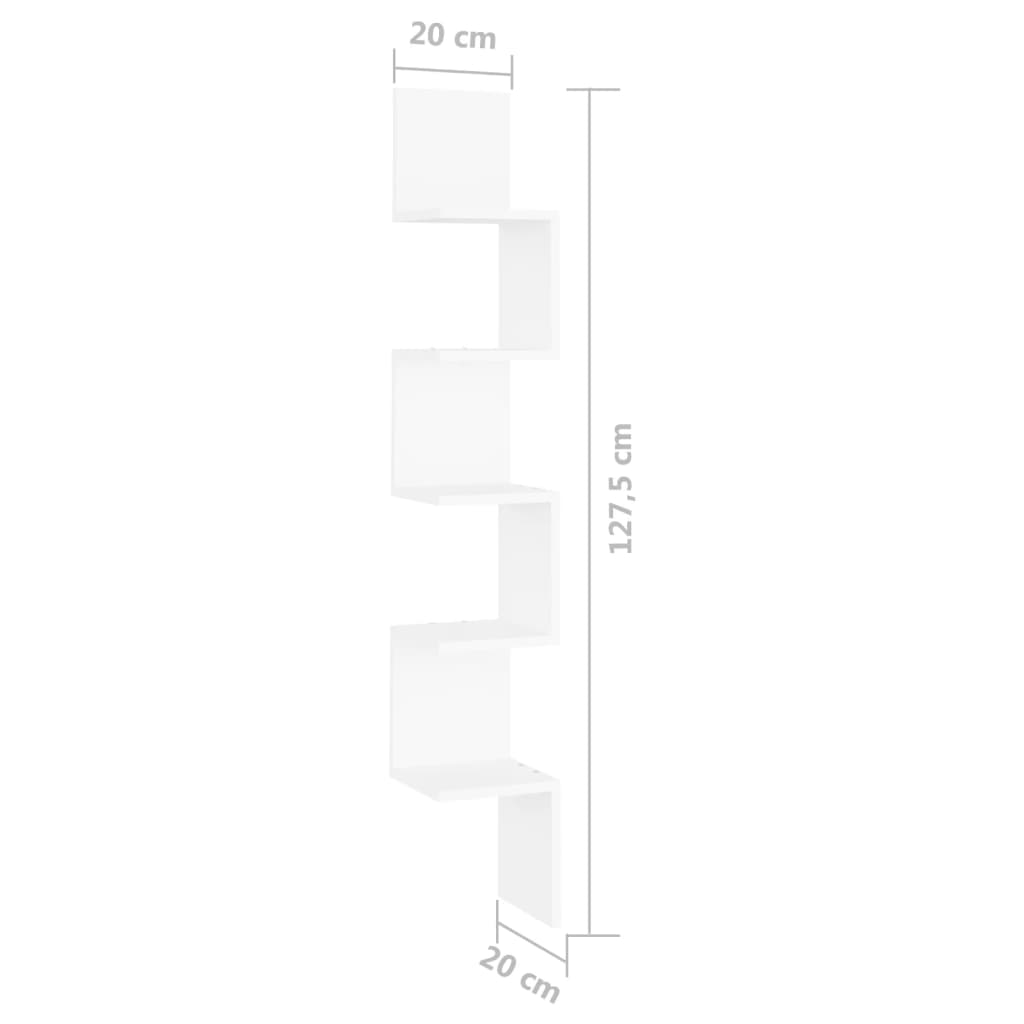 Γωνιακή Ραφιέρα Τοίχου Λευκή 20 x 20 x 127,5 εκ. από Επεξ. Ξύλο 8