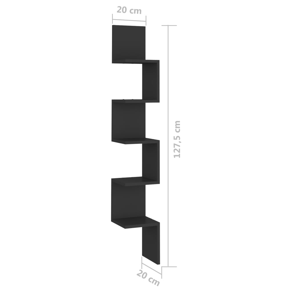 Γωνιακή Ραφιέρα Τοίχου Μαύρη 20x20x127,5 εκ. από Επεξ. Ξύλο 8