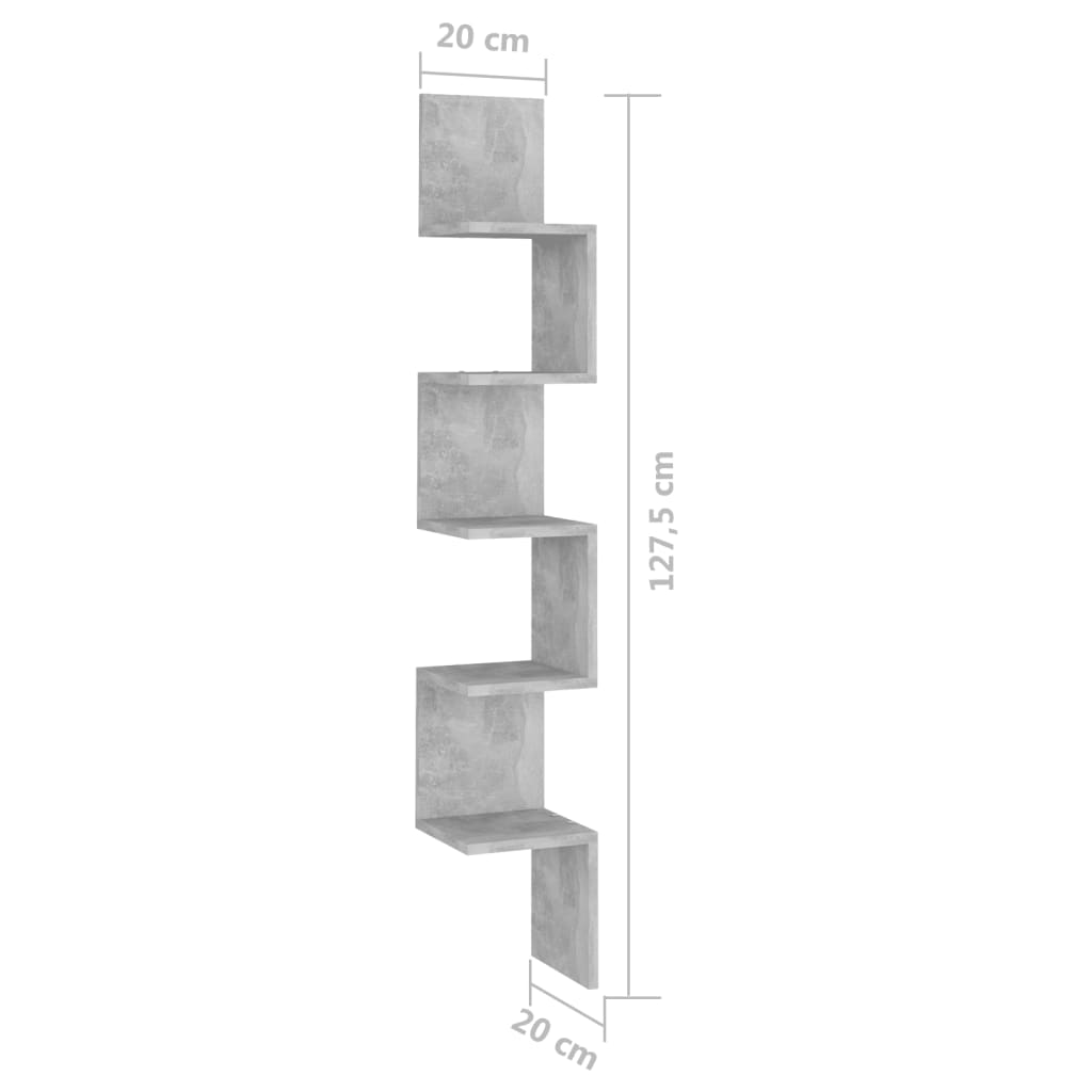 Γωνιακή Ραφιέρα Τοίχου Γκρι Σκυρ. 20x20x127,5εκ. από Επεξ. Ξύλο 8