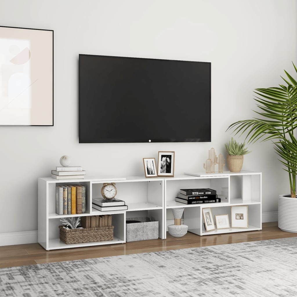 Έπιπλο Τηλεόρασης Γυαλιστερό Λευκό 149x30x52 εκ. Επεξ. Ξύλο 1