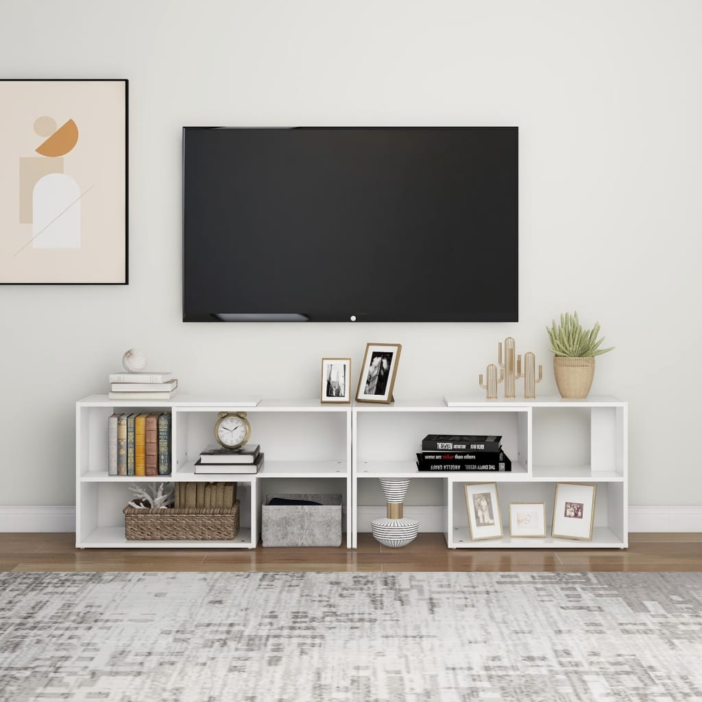 Έπιπλο Τηλεόρασης Γυαλιστερό Λευκό 149x30x52 εκ. Επεξ. Ξύλο 3