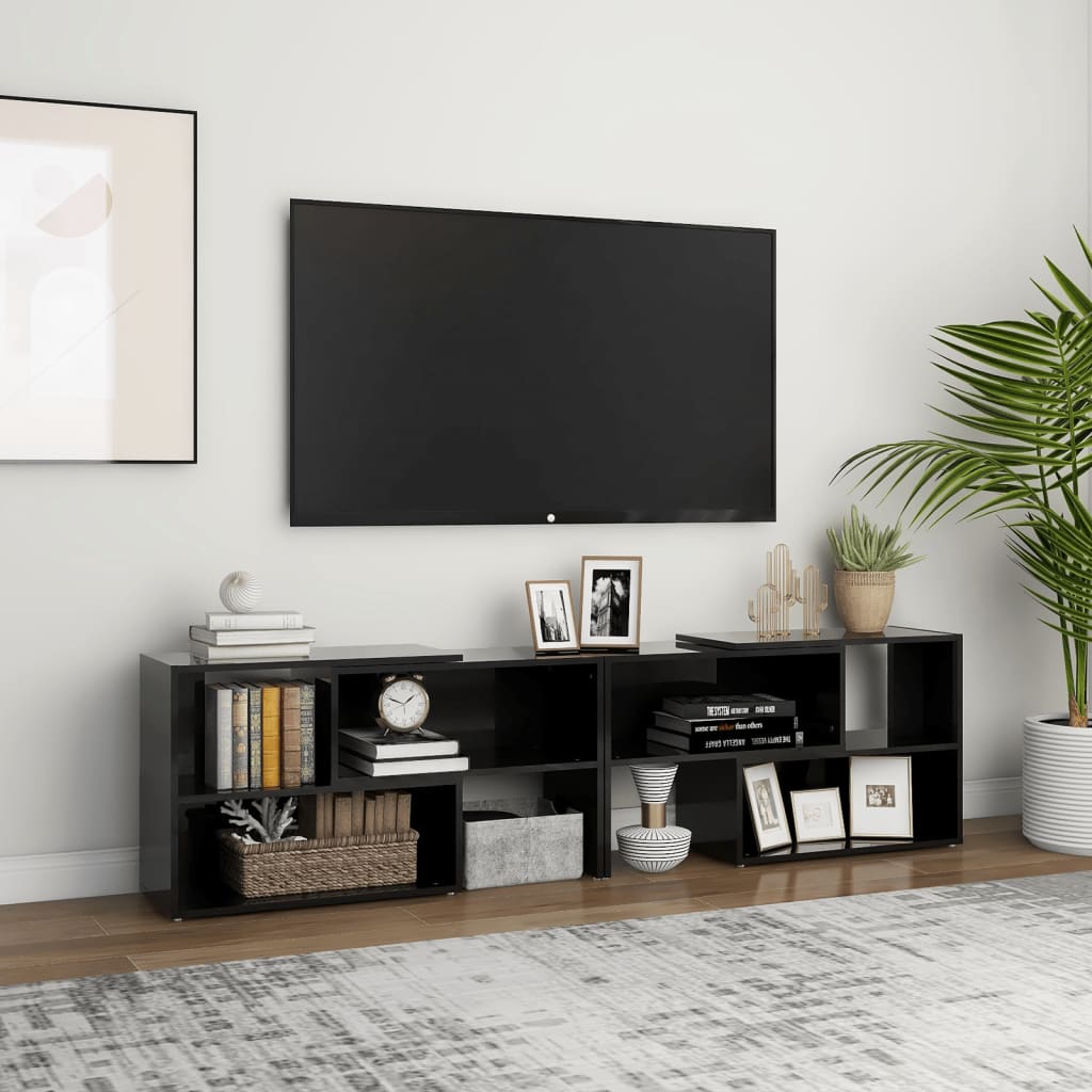 Έπιπλο Τηλεόρασης Γυαλιστερό Μαύρο 149x30x52 εκ. Επεξ. Ξύλο 1