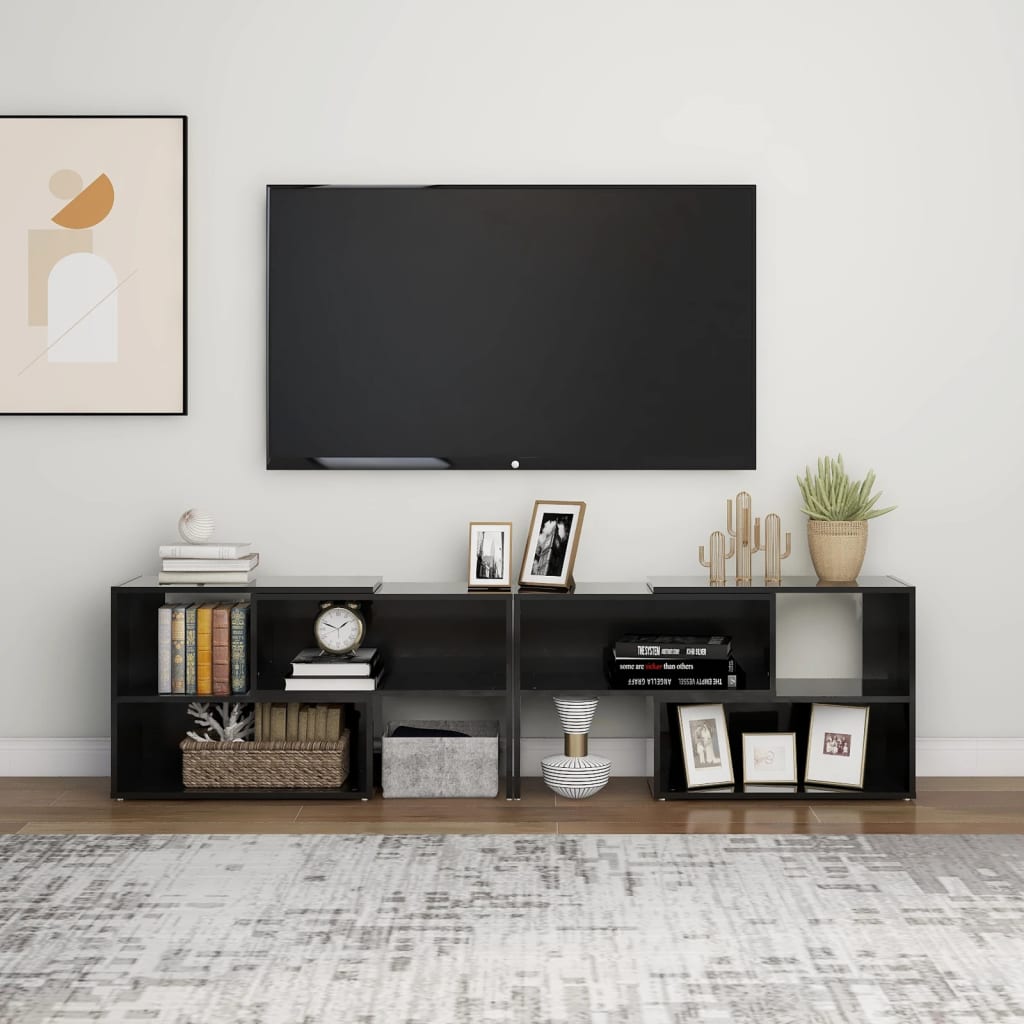Έπιπλο Τηλεόρασης Γυαλιστερό Μαύρο 149x30x52 εκ. Επεξ. Ξύλο 3