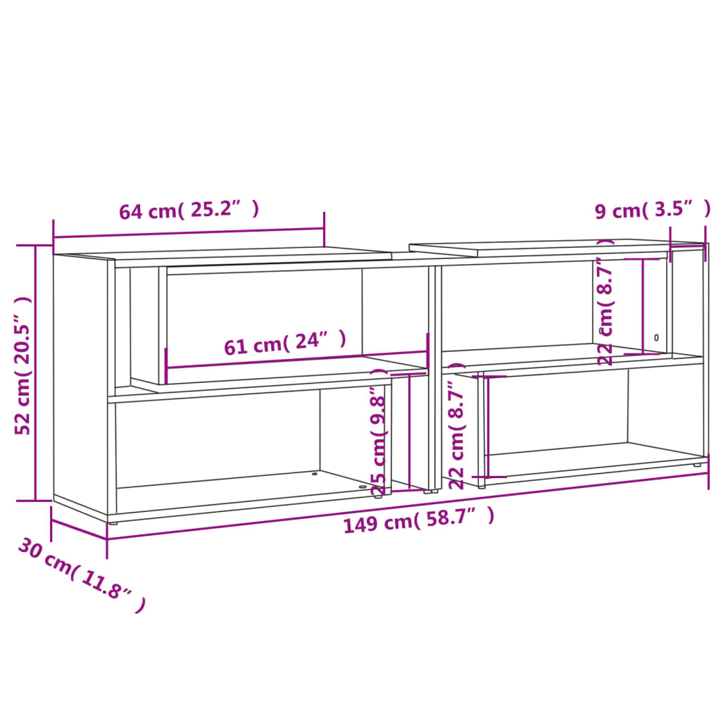 Έπιπλο Τηλεόρασης Γυαλιστερό Μαύρο 149x30x52 εκ. Επεξ. Ξύλο 8
