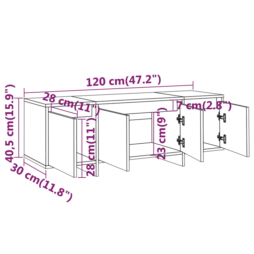 Έπιπλο Τηλεόρασης Γκρι Σκυροδέματος 120x30x40,5 εκ. Επεξ. Ξύλο 8