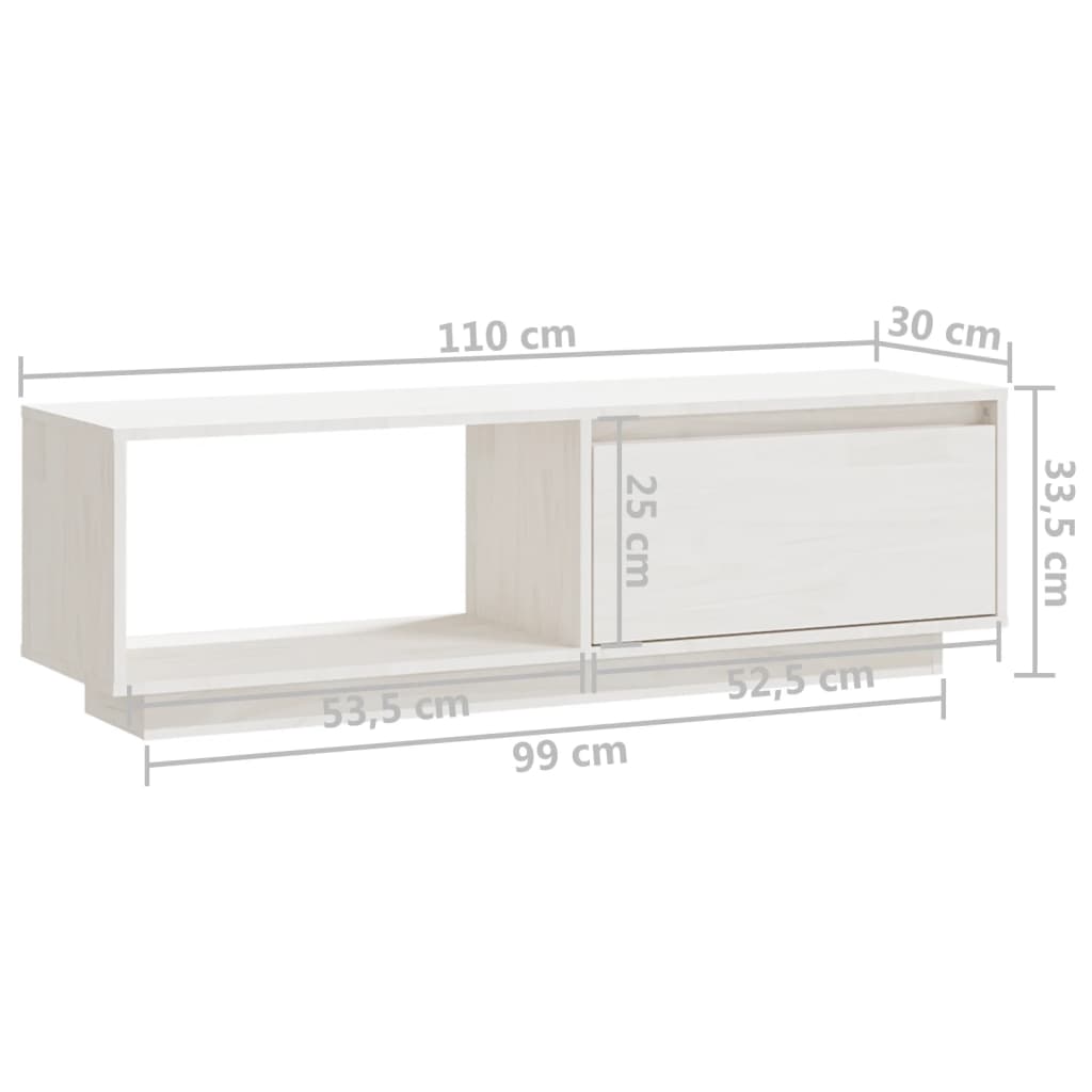 Έπιπλο Τηλεόρασης Λευκό 110 x 30 x 33,5εκ από Μασίφ Ξύλο Πεύκου 10