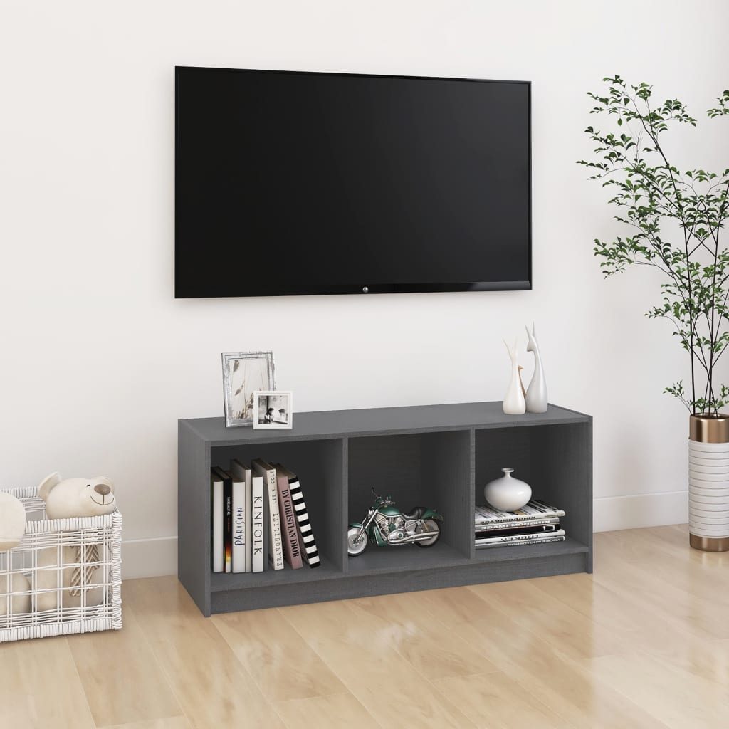 Έπιπλο Τηλεόρασης Γκρι 104 x 33 x 41 εκ. από Μασίφ Ξύλο Πεύκου 1