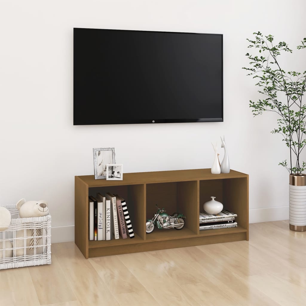 Έπιπλο Τηλεόρασης Καφέ Μελί 104x33x41 εκ. από Μασίφ Ξύλο Πεύκου 1