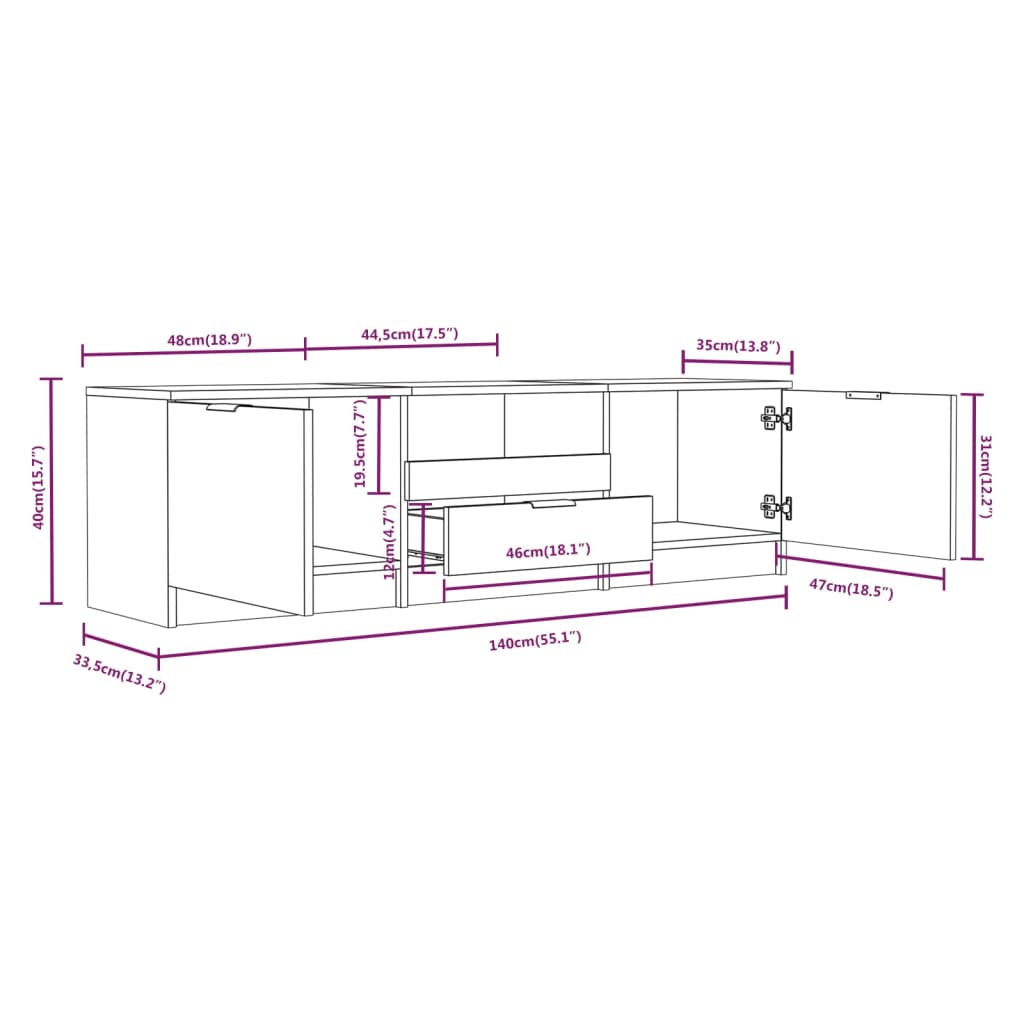 Έπιπλο Τηλεόρασης Γκρι Σκυροδέματος 140x35x40 εκ. Επεξεργ. Ξύλο 7