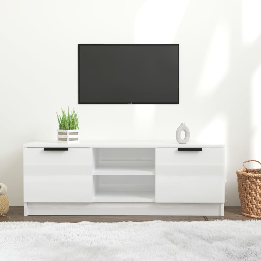 Έπιπλο Τηλεόρασης Γυαλ. Λευκό 102x35x36,5 εκ Επεξεργασμένο Ξύλο 1
