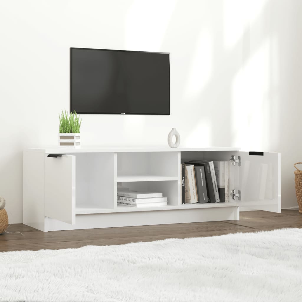 Έπιπλο Τηλεόρασης Γυαλ. Λευκό 102x35x36,5 εκ Επεξεργασμένο Ξύλο 6