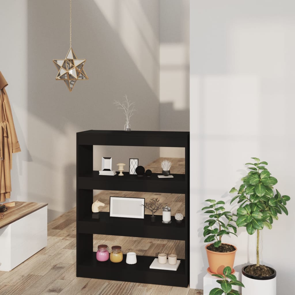 Βιβλιοθήκη/Διαχωρ. Χώρου Μαύρο 80x30x103 εκ. Επεξεργασμένο Ξύλο 1