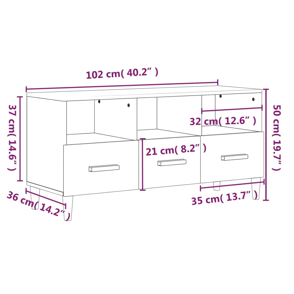 Έπιπλο Τηλεόρασης Μαύρο 102x36x50 εκ. Επεξεργασμένο Ξύλο 9