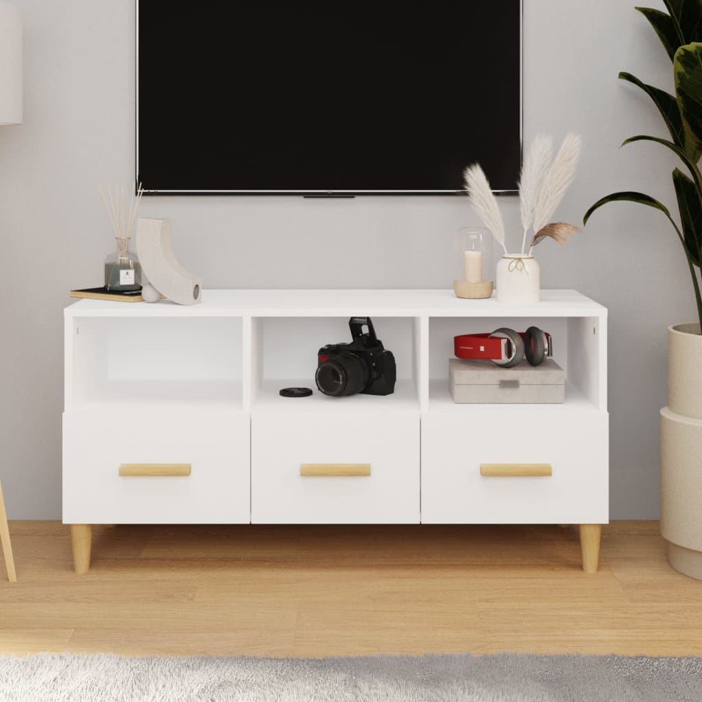Έπιπλο Τηλεόρασης Γυαλ. Λευκό 102x36x50 εκ. Επεξεργασμένο Ξύλο 1