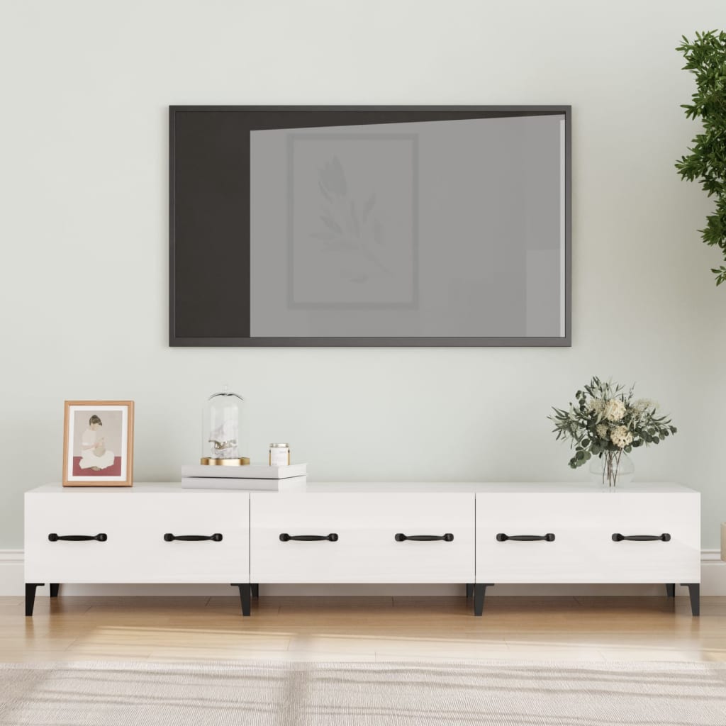 Έπιπλο Τηλεόρασης Γυαλ. Λευκό150x34,5x30εκ.Επεξεργασμένο Ξύλο 1