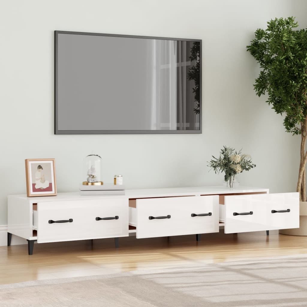 Έπιπλο Τηλεόρασης Γυαλ. Λευκό150x34,5x30εκ.Επεξεργασμένο Ξύλο 3