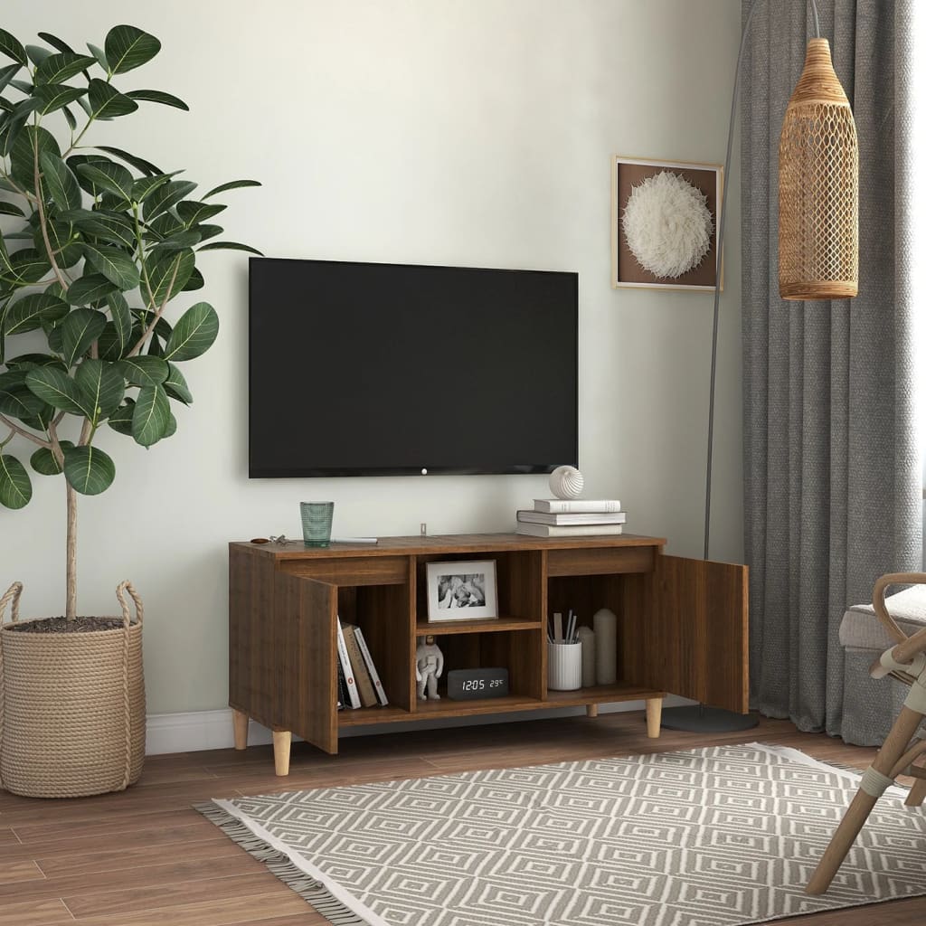 Έπιπλο Τηλεόρασης Καφέ Δρυς 103,5x35x50εκ. Μασίφ Ξύλινα Πόδια 6