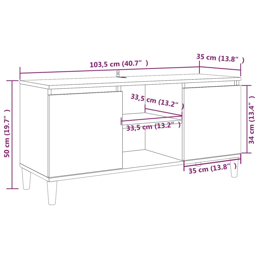 Έπιπλο Τηλεόρασης Καφέ Δρυς 103,5x35x50εκ. Μασίφ Ξύλινα Πόδια 8