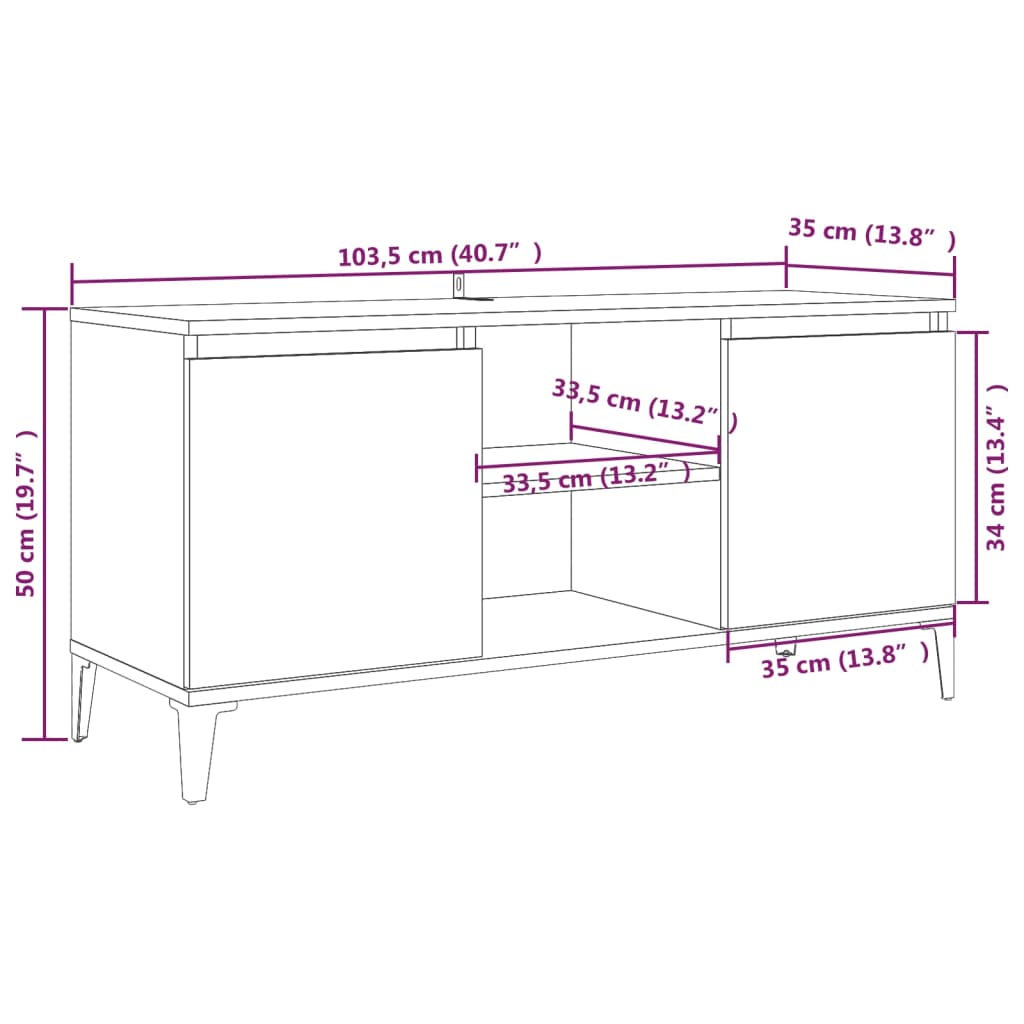 Έπιπλο Τηλεόρασης Καφέ Δρυς 103,5x35x50 εκ. με Μεταλλικά Πόδια 9
