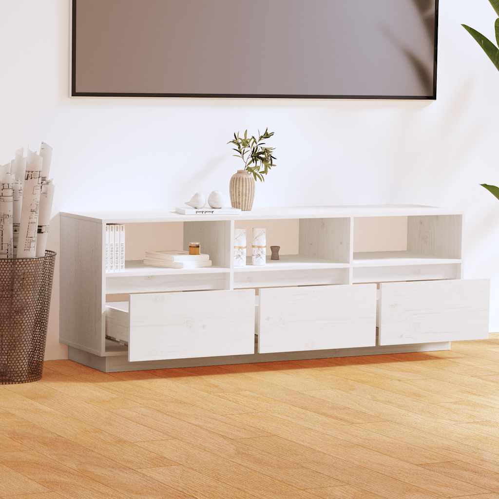 Έπιπλο Τηλεόρασης Λευκό 140 x 37 x 50 εκ. από Μασίφ Ξύλο Πεύκου 3