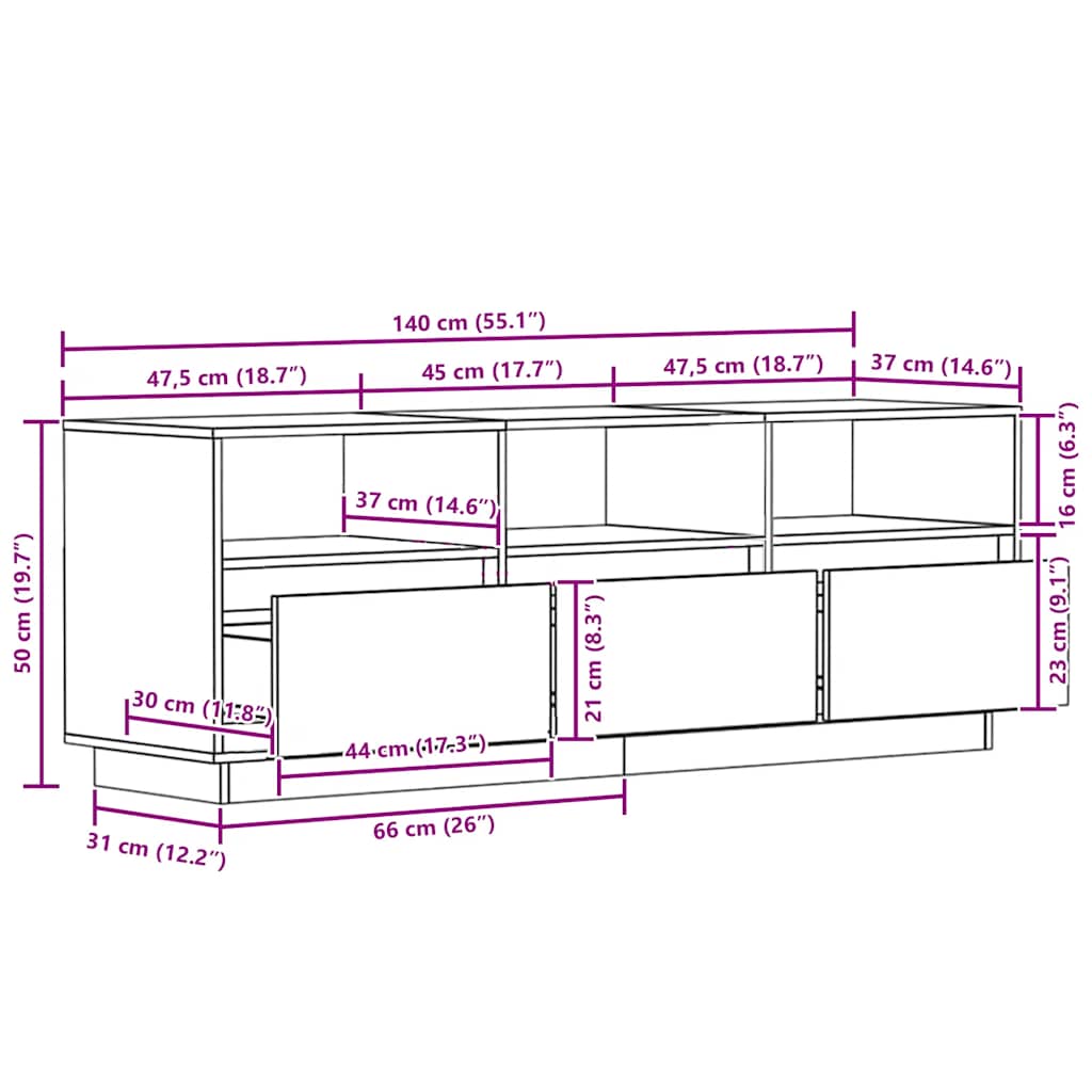 Έπιπλο Τηλεόρασης Λευκό 140 x 37 x 50 εκ. από Μασίφ Ξύλο Πεύκου 9