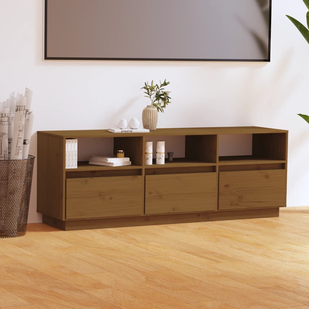 Έπιπλο Τηλεόρασης Καφέ Μελί 140x37x50 εκ. από Μασίφ Ξύλο Πεύκου 1