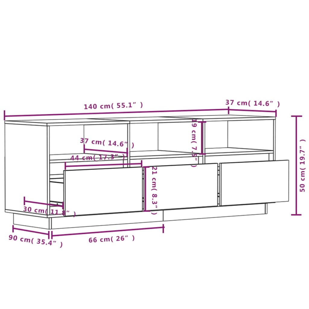 Έπιπλο Τηλεόρασης Καφέ Μελί 140x37x50 εκ. από Μασίφ Ξύλο Πεύκου 9