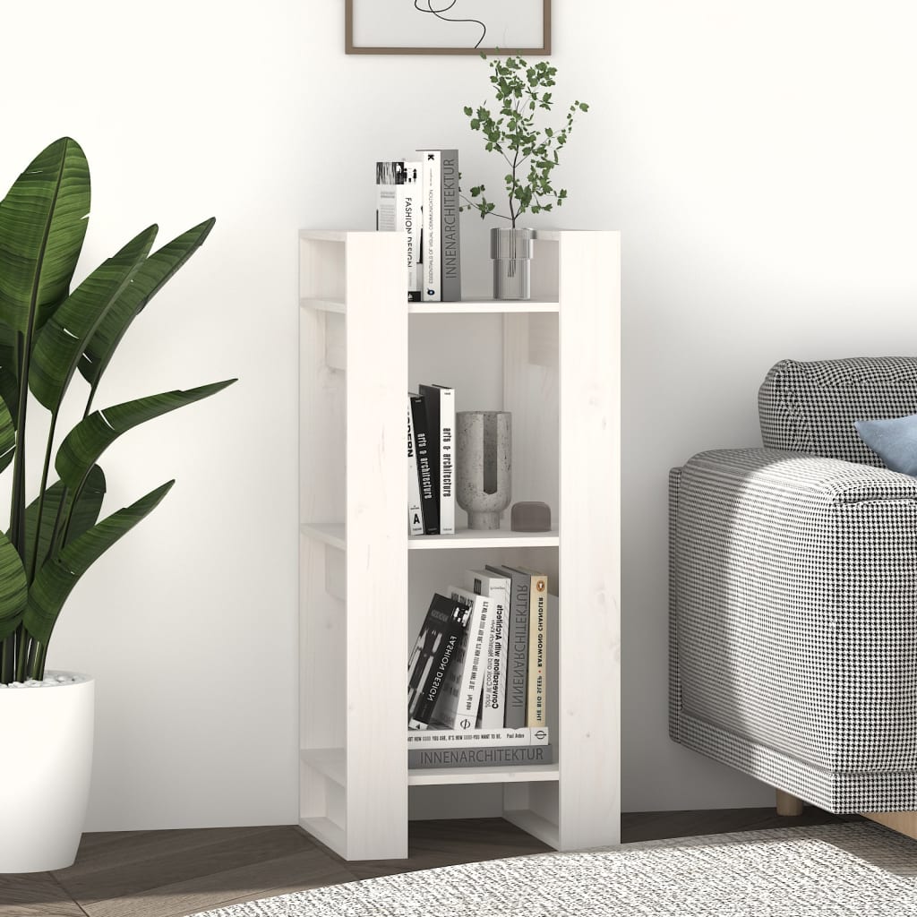 Βιβλιοθήκη/Διαχωριστικό Χώρου Λευκό 41x35x91 εκ. Μασίφ Πεύκο 6