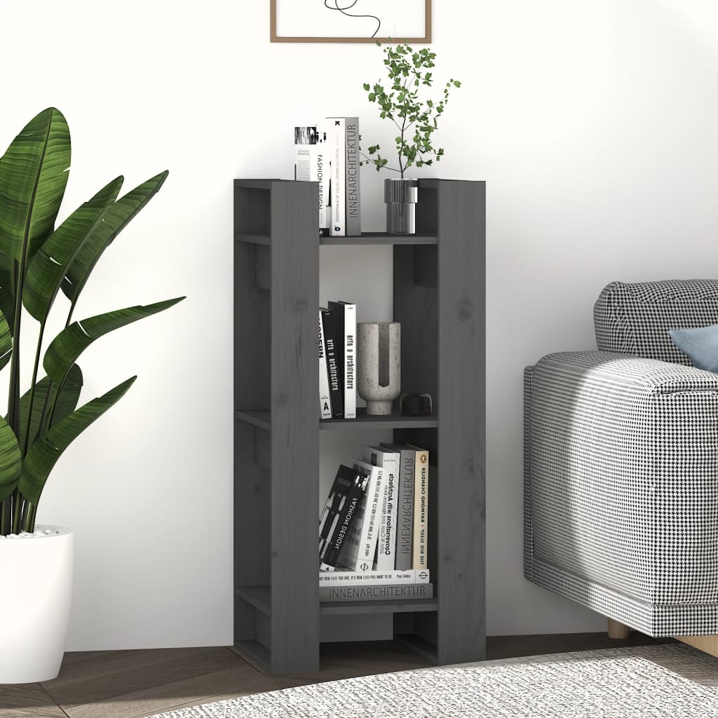 Βιβλιοθήκη/Διαχωριστικό Χώρου Γκρι 41x35x91 εκ. Μασίφ Πεύκο 6