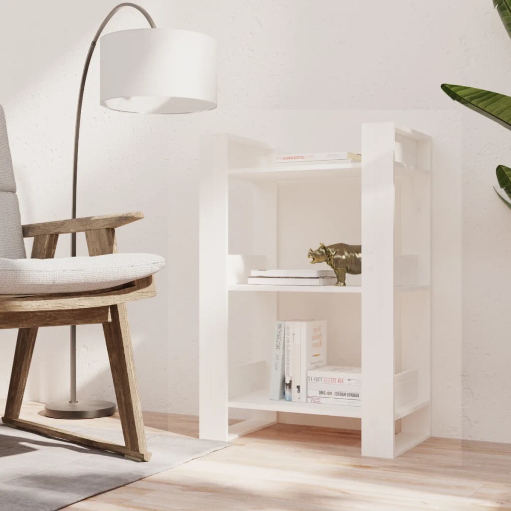 Βιβλιοθήκη/Διαχωριστικό Χώρου Λευκό 60x35x91 εκ. Μασίφ Πεύκο 6