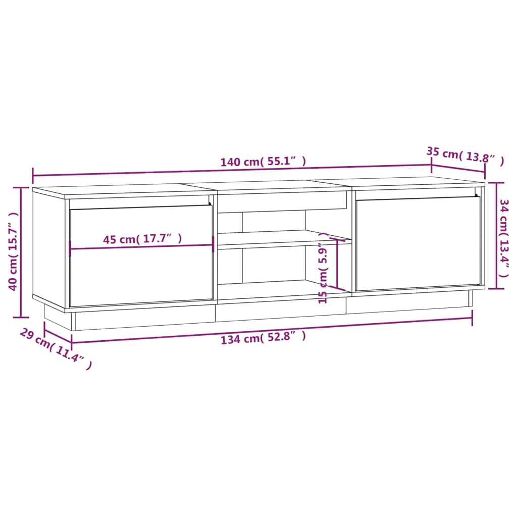 Έπιπλο Τηλεόρασης Γκρι 140 x 35 x 40 εκ. από Μασίφ Ξύλο Πεύκου 10